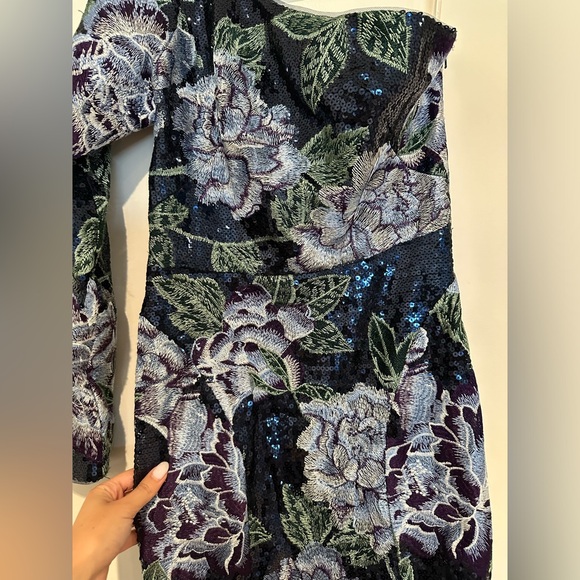 Marchesa Notte Floral-Embroidered One-Shoulder Gown NWT - Picture 5 of 7